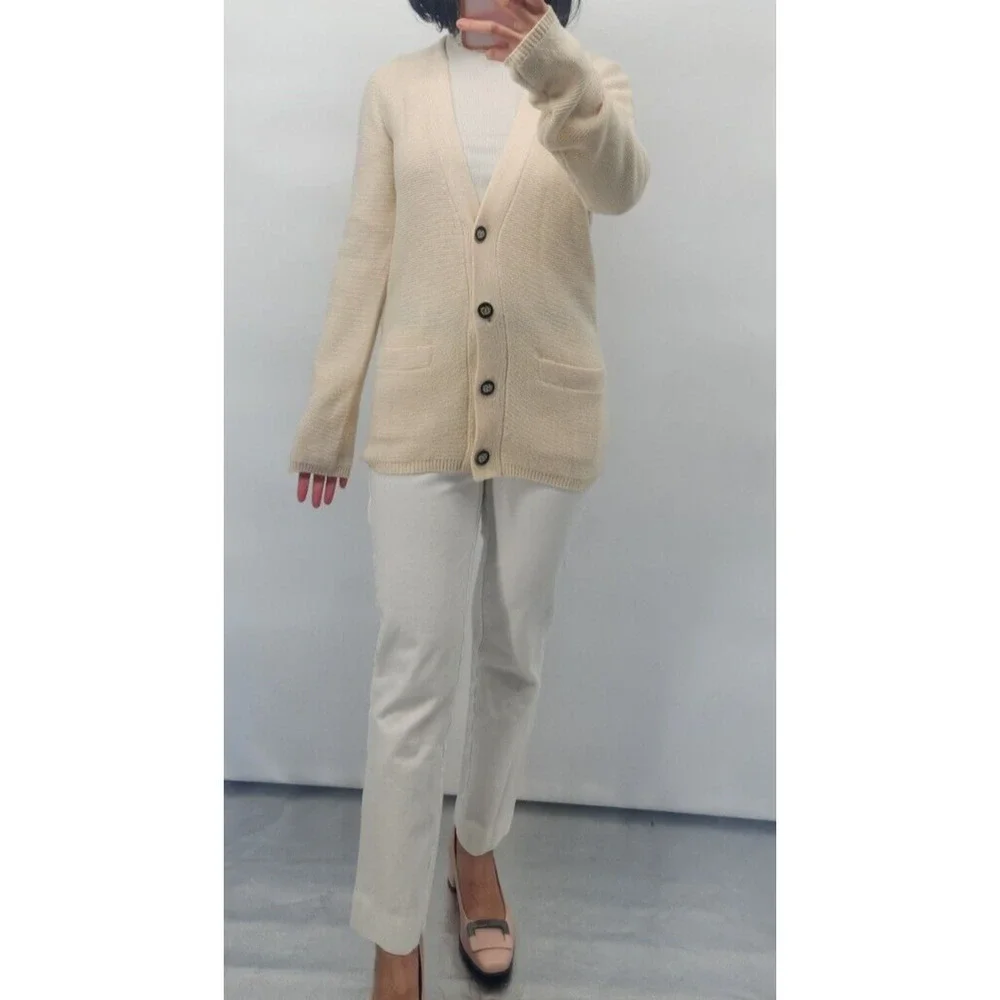 Tory Burch 100% Cashmere Logo Button Cardigan Size S Ivory #1K452